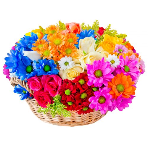 Цветочная композиция в корзине «Буйство красок»